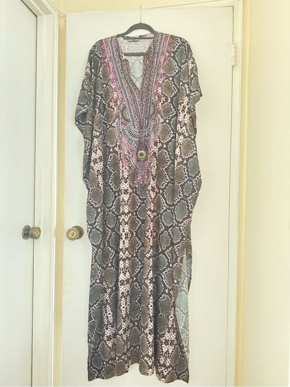 Oversized Snake Boho Maxi Dress with Embroidered Hem